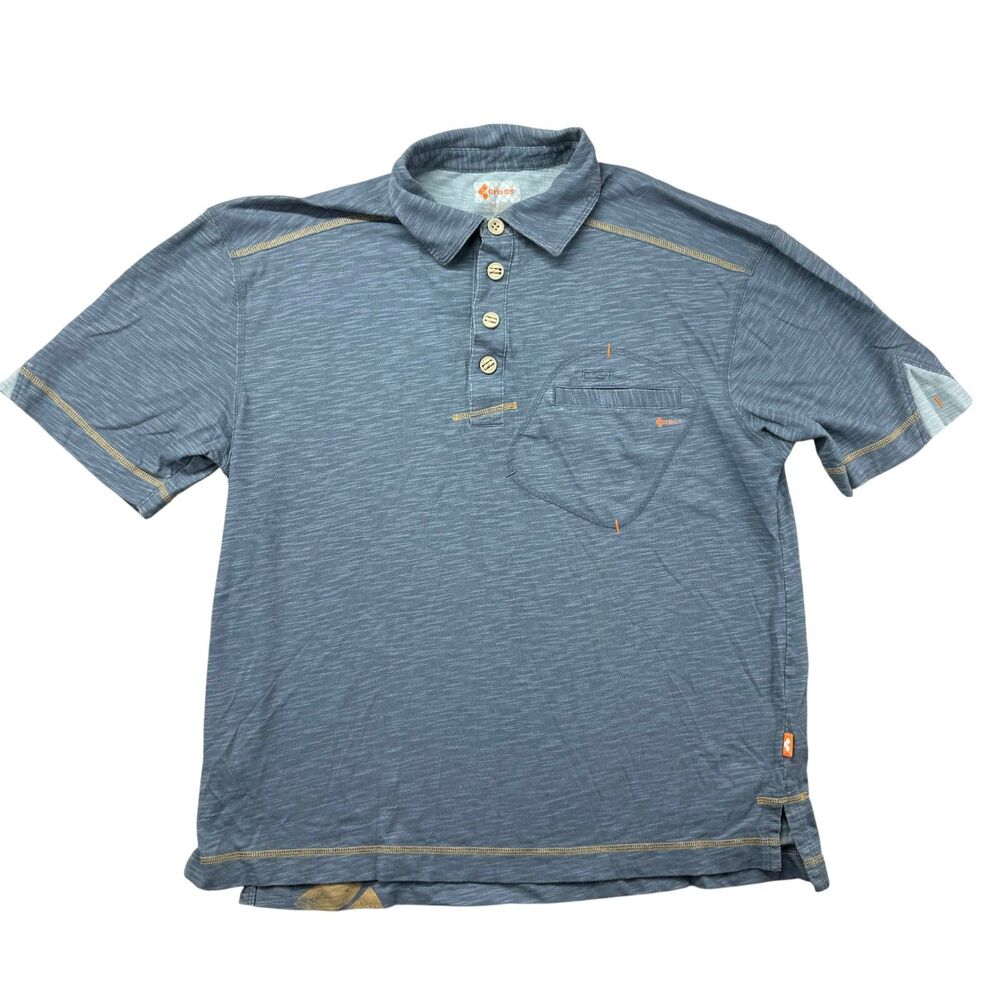 Crocs Polo Shirt Men's Medium Blue Short Sleeve Casual Cotton Outdoor Pocket Top